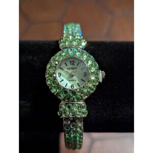 GOSSIP Women's Cuff Watch Sparkling Aqua Lime Green Crystals Silver Band GSP268